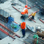 Contractor in safety helmet